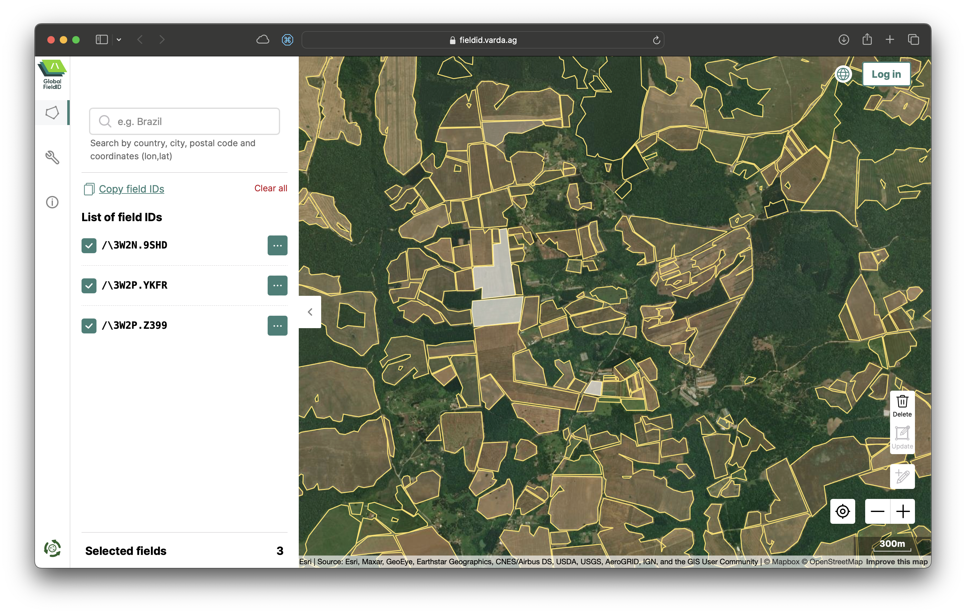 Screenshot a map showing farm fields delineated by Varda